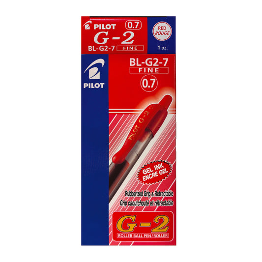 Pilot G2 Retractable Rollerball Pen with Gel Ink - Extra-fine Point - 0.7 mm - Red - 12 Pack