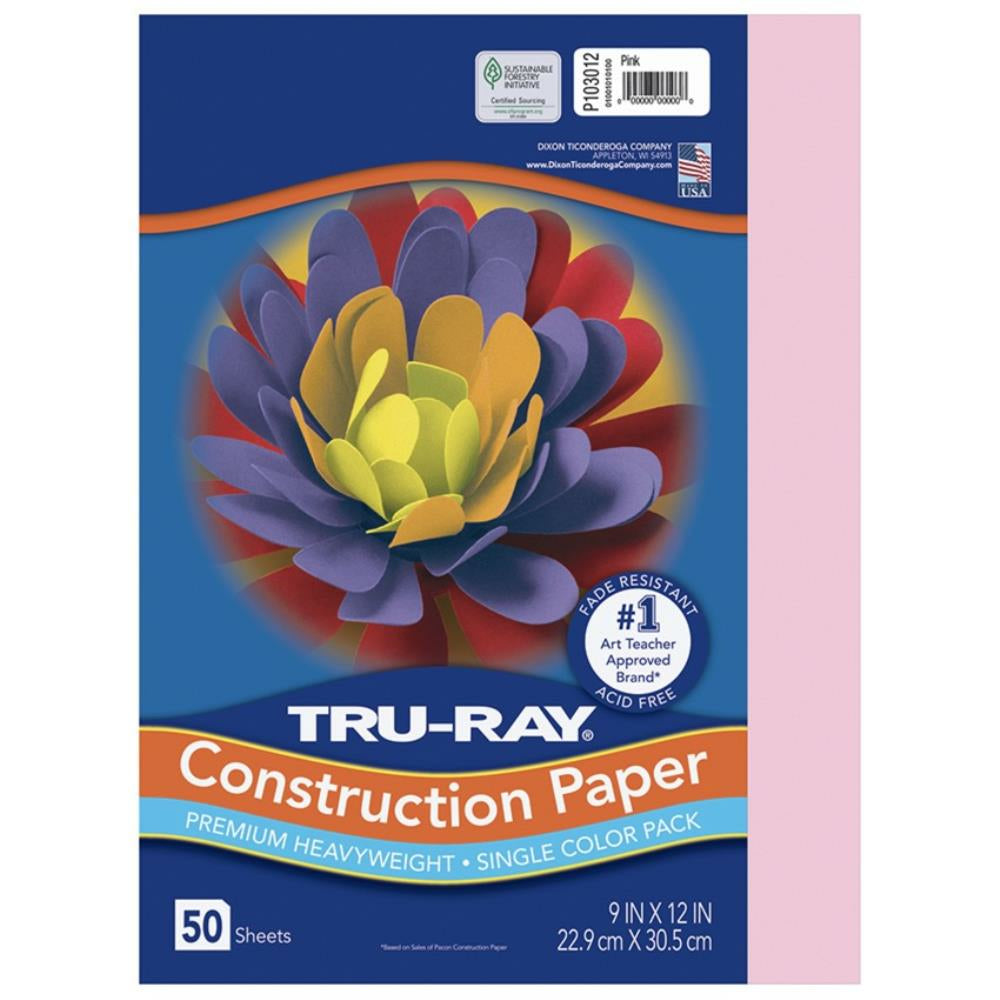 Papier de construction Tru-Ray, rose, 22,9 cm x 30,5 cm, 50 feuilles/paquet