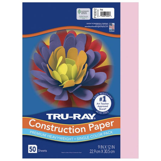 Papier de construction Tru-Ray, rose, 22,9 cm x 30,5 cm, 50 feuilles/paquet