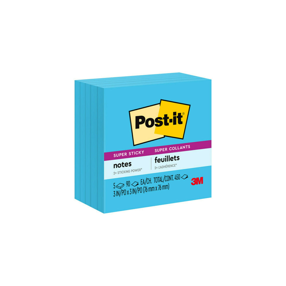 Post-it Super Sticky Notes - 3" x 3" - Electric Blue - 350 sheet - 5 Pack