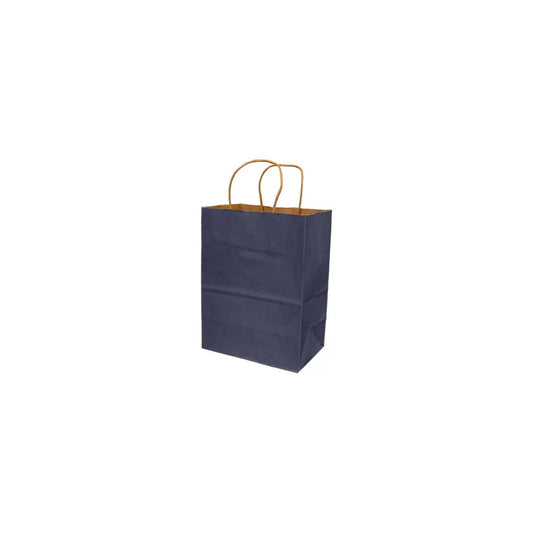 Eddie's Recycled Kraft Shopper Paper Bag - 8" W x 4" D x 10" H - Navy - 250 Pack