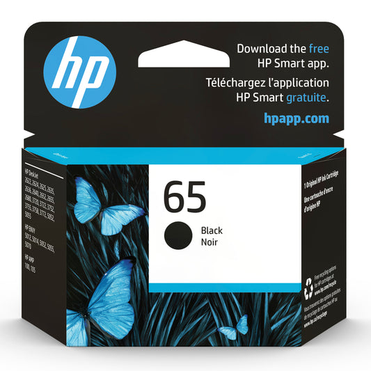 Cartouche d'encre noire d'origine HP 65 (N9K02AN)