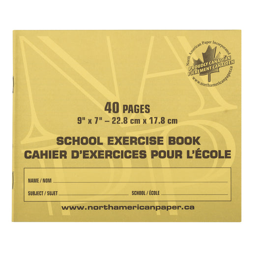 Cahiers d'exercices North American Paper Inc. - 9" x 7" - Sans marge - RBBR 5/16" - 40 pages - Paquet de 25