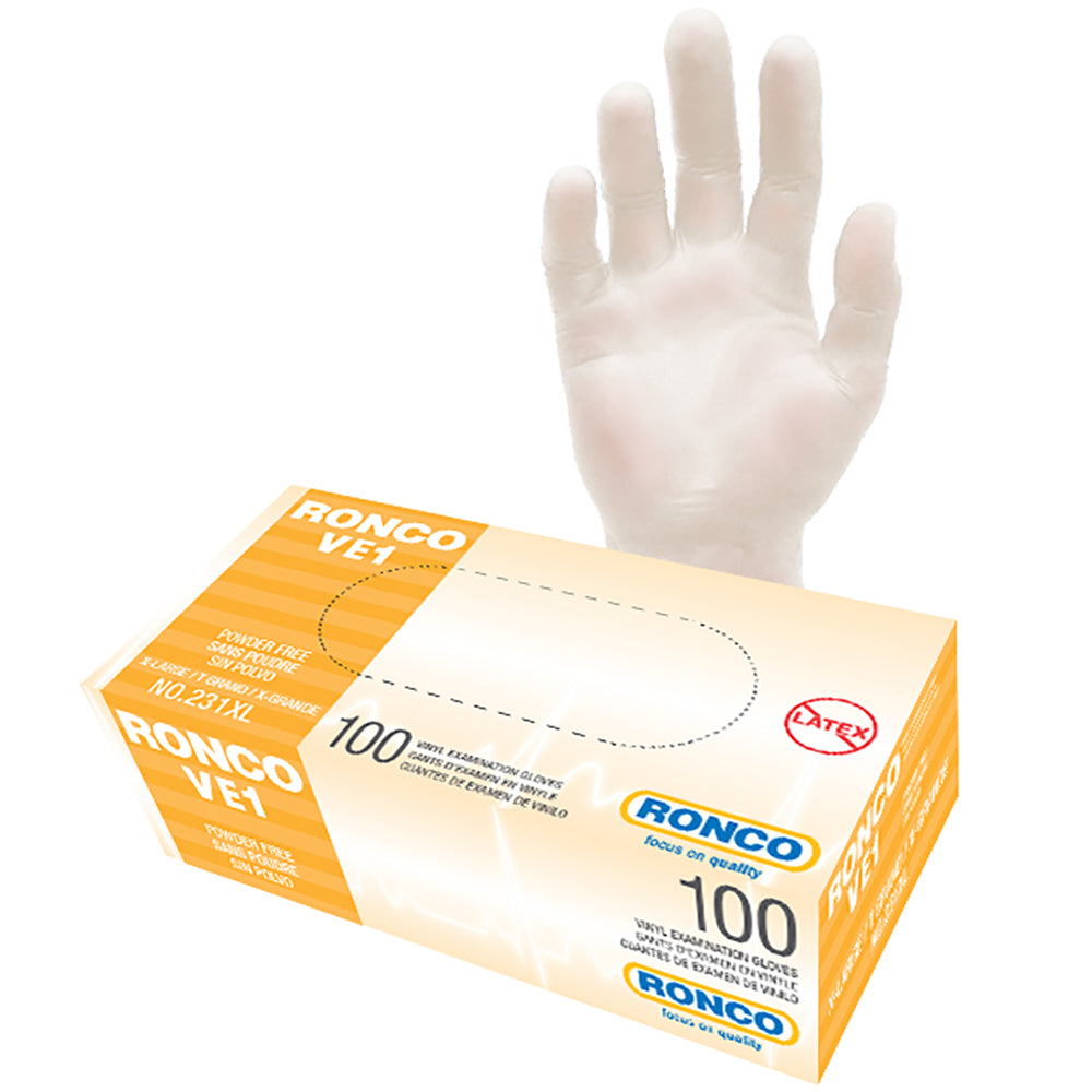 Gants en vinyle Ronco VE1 - Transparents - XL - Paquet de 100