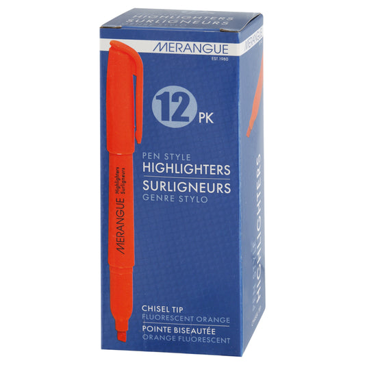 Merangue Chisel Tip Pen-Style Highlighters - Orange - 12 Pack