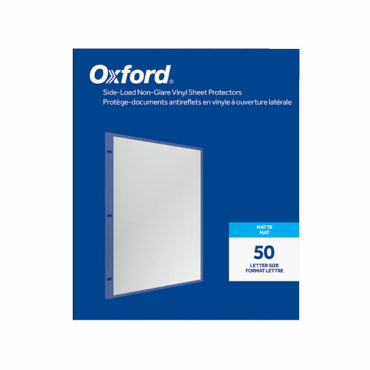 Feuilles de protection en vinyle antireflet Oxford à chargement latéral - Format lettre - Finition mate - Paquet de 50