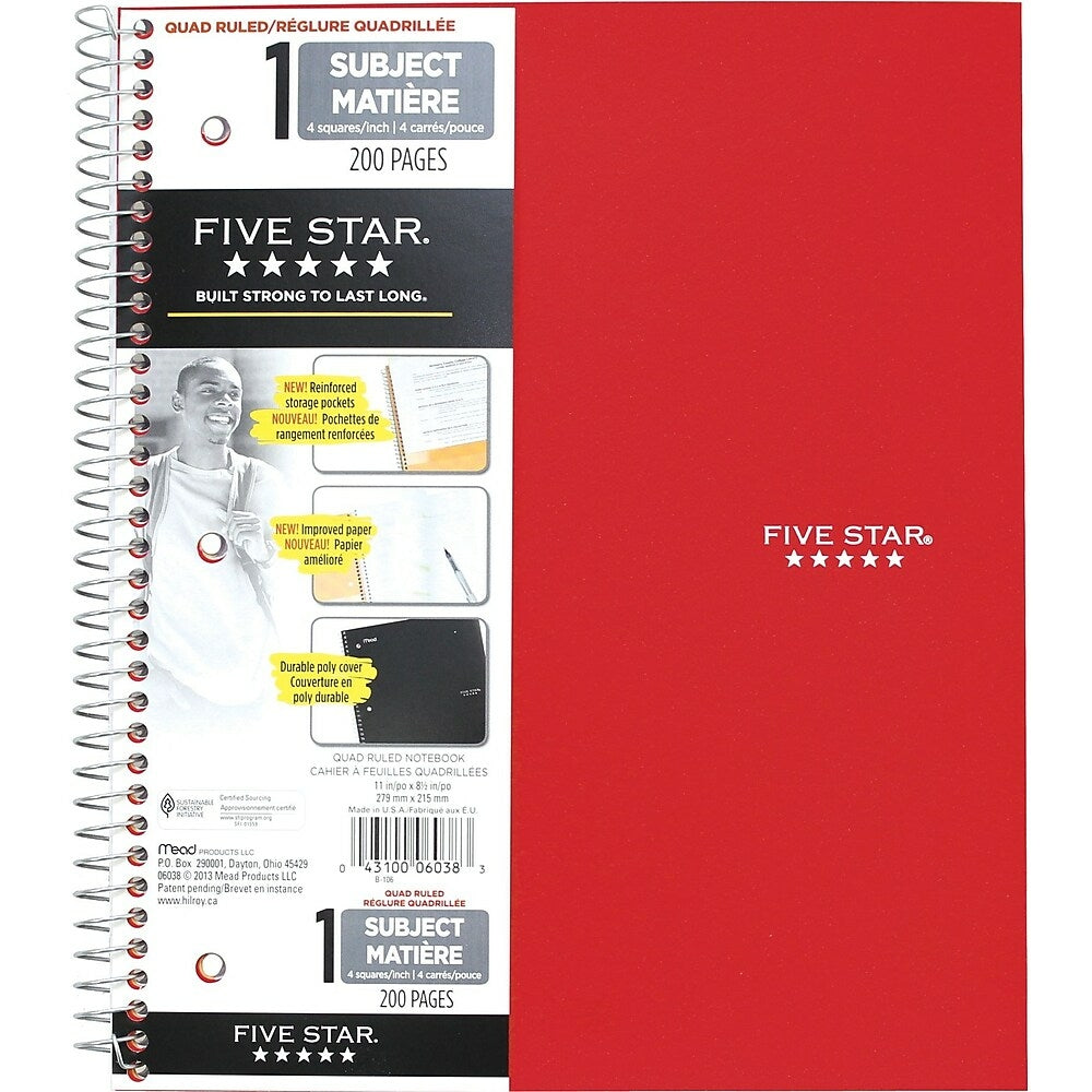 Carnet de notes Five Star Quad-Ruled Premium - 11" x 8-1/2" - Assortiment