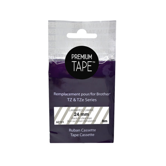 Nutone Premium Tapes Compatible with Brother TZ-151 / TZ151 / TZe-151 / TZe151 - Black / Clear - 24 mm
