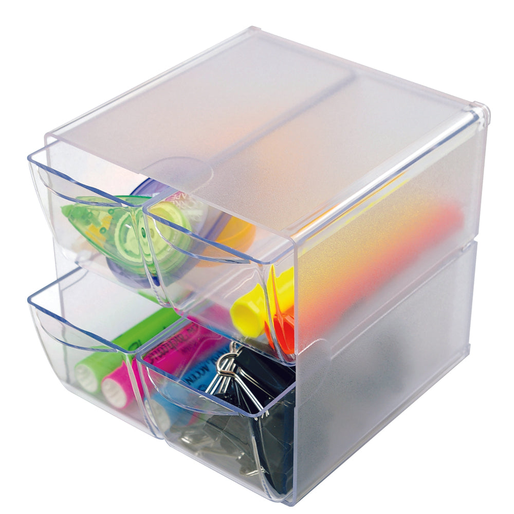 Deflecto Stackable Cube Organizer - 4 Drawers - 4 Compartments - Clear (350301)