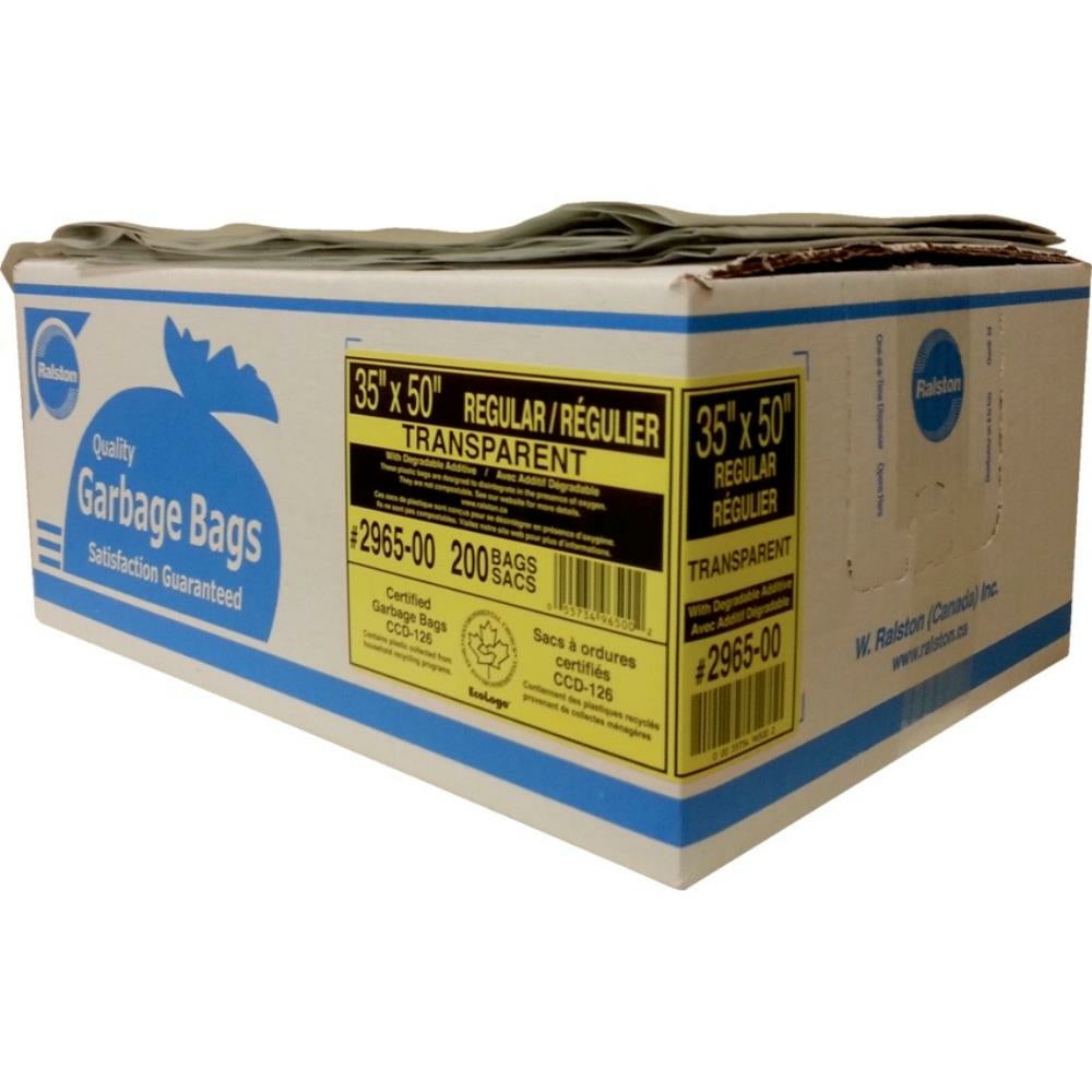 Sacs poubelle industriels Ralston série 2900 EcoLogo – Résistance standard – Transparents – 35 po x 50 po – Paquet de 200