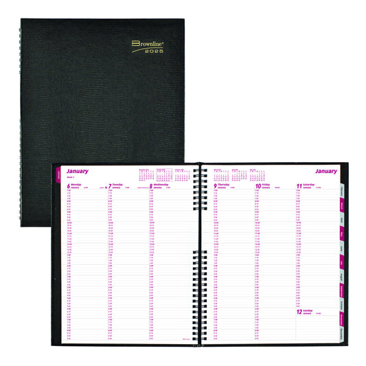 Brownline 2025 CoilPro Weekly Planner Hard Lizard-Like Cover - 11" x 8-1/2" - Black - English