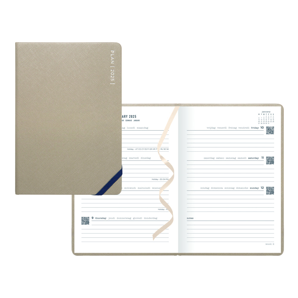 Letts 2025 Serene Week to View Planner - 8 1/4'' x 5 7/8'' - Taupe - Multilingual