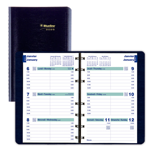 Blueline 2025 Weekly Indexed Planner - 8" x 5" - Blue - Bilingual