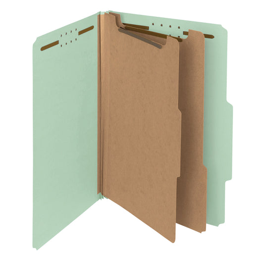 Smead 100% Recycled Pressboard Classification Folders - 25 pts. - 2 Dividers, 2" Expansion - Legal - Grey/Green - 10 Pack