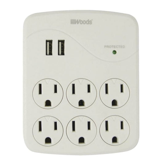 Parasurtenseur mural Woods à 6 prises et 2 ports USB