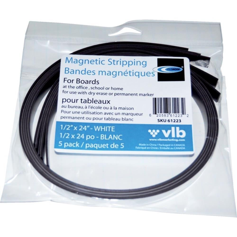 VLB Magnetic Stripping - 0.5" W x 24" L - White - 5 Pack