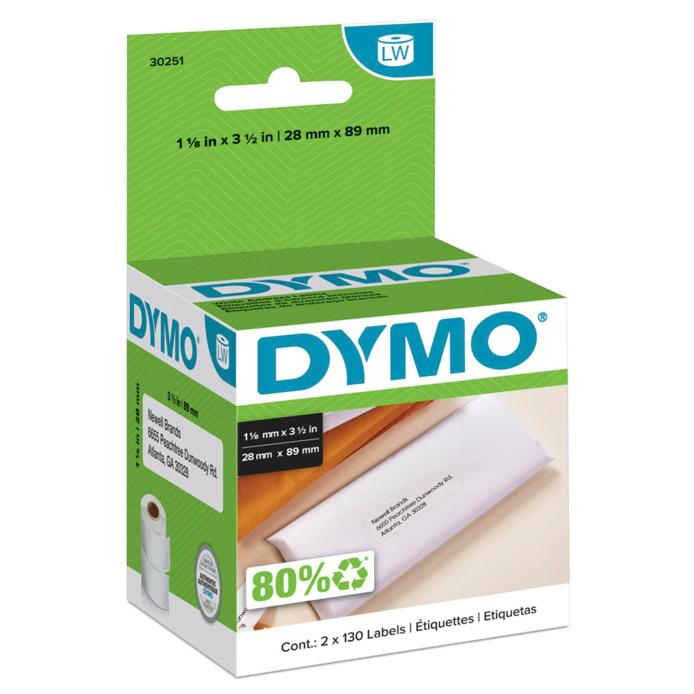 DYMO LabelWriter Address Labels, 1-1/8" x 3-1/2", 260 Labels
