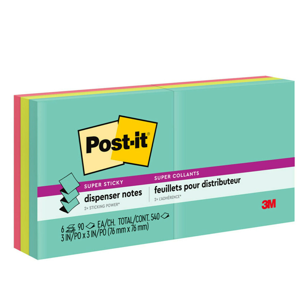 Notes distributrices pop-up super adhésives Post-it - 7,6 x 7,6 cm - Collection Supernova Neons - 540 feuilles - Paquet de 6