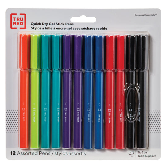 TRU RED Quick Dry Gel Pens - Medium Point - 0.7mm - Assorted - 12 Pack