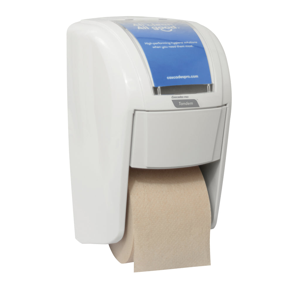 Distributeur de papier toilette Cascades PRO Tandem X2 à double rouleau haute capacité - Blanc
