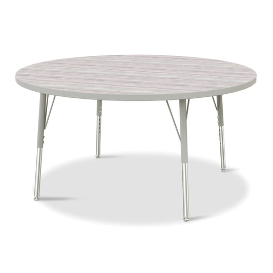 Table d'activités ronde Jonti-Craft Berries - 122 cm de diamètre - 38 à 61 cm de hauteur - Bois flotté gris/gris