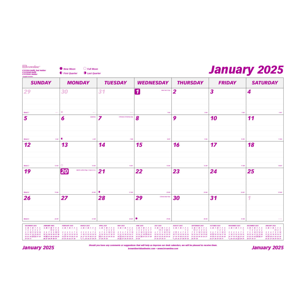 Brownline 2025 Monthly Desk Pad Calendar Refill - 23-1/2" x 18-3/8" - English