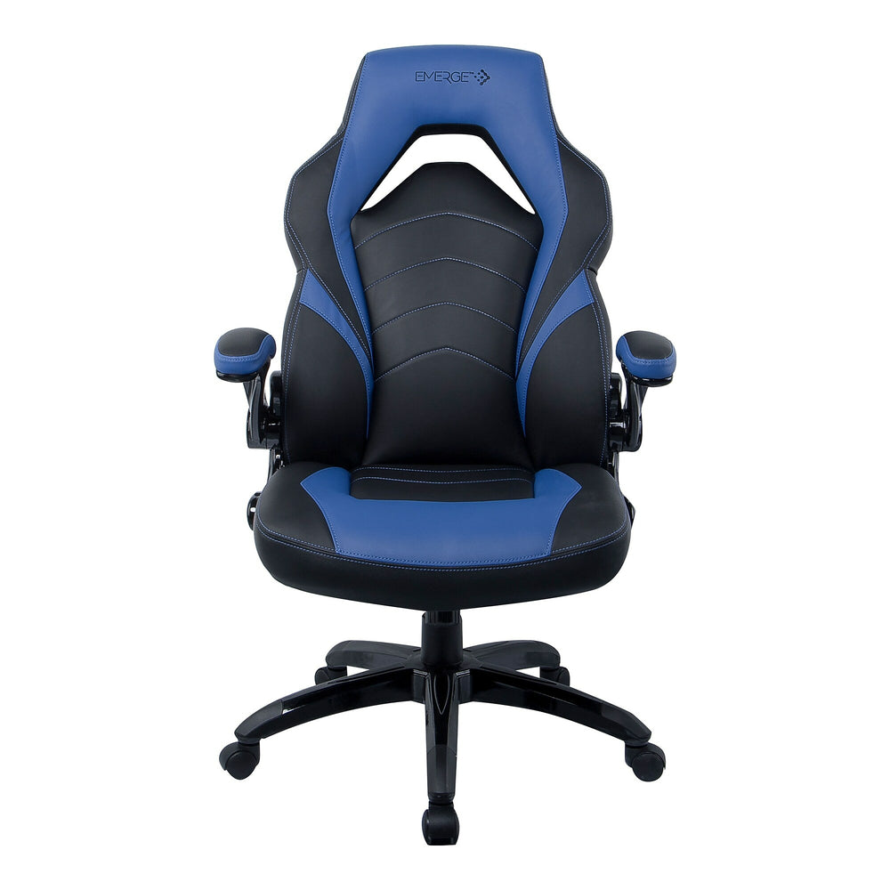 Staples Emerge Vortex Bonded Leather Gaming Chair, Black and Blue