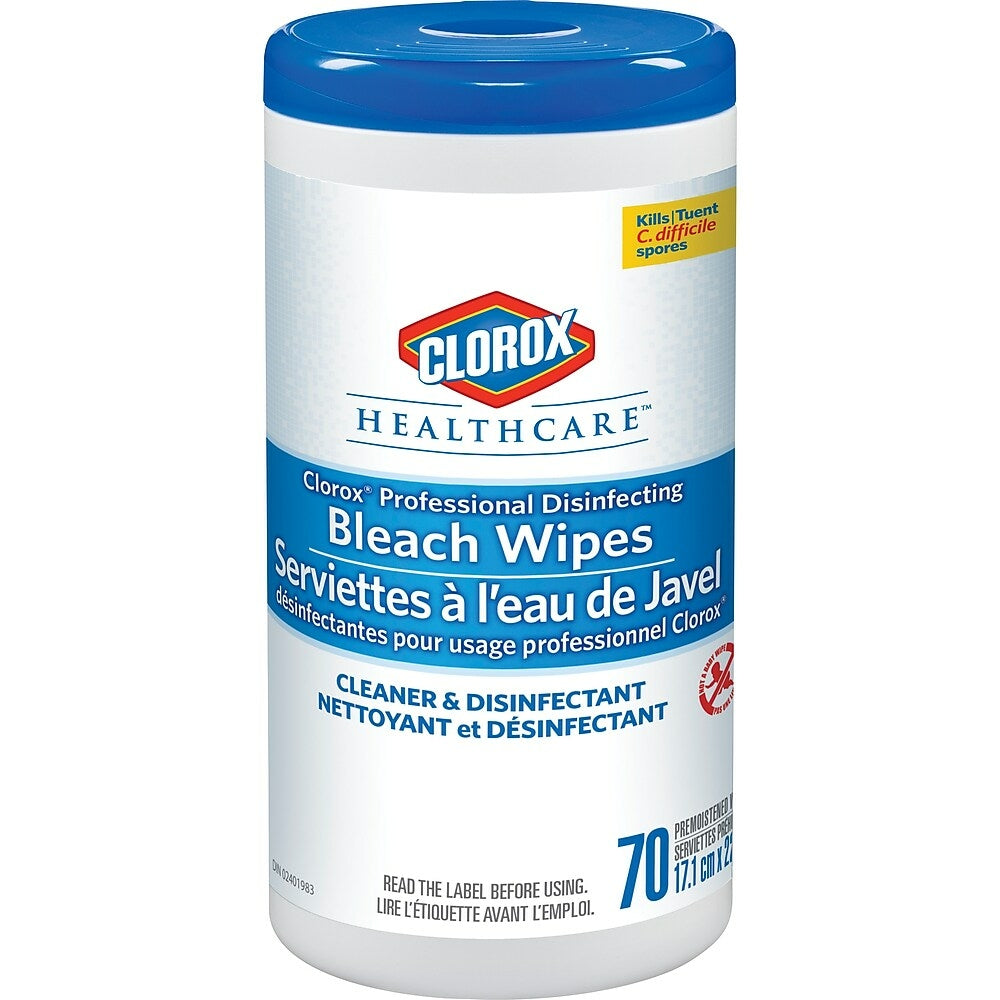 Lingettes désinfectantes germicides à l'eau de Javel Clorox Healthcare, paquet de 70 (CL01308)