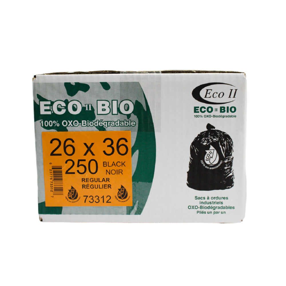 Sacs poubelles oxo-biodégradables Eco II - 26" x 36" - Régulier - Noir - Paquet de 250
