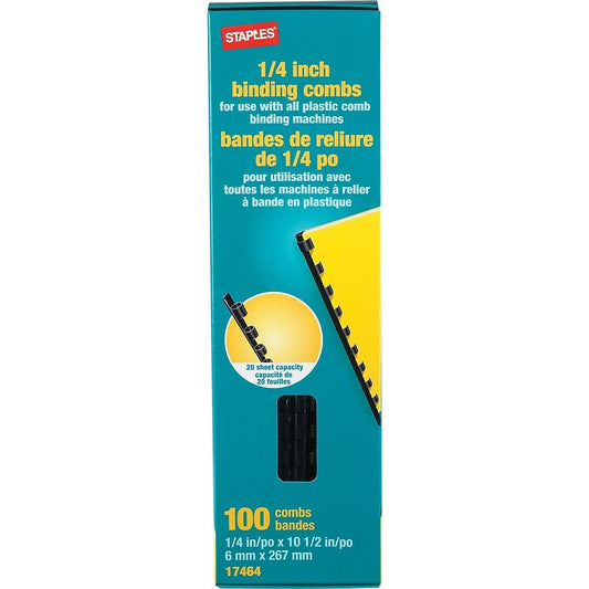 Peignes de reliure en plastique Staples, 1/4 po, noir, paquet de 100