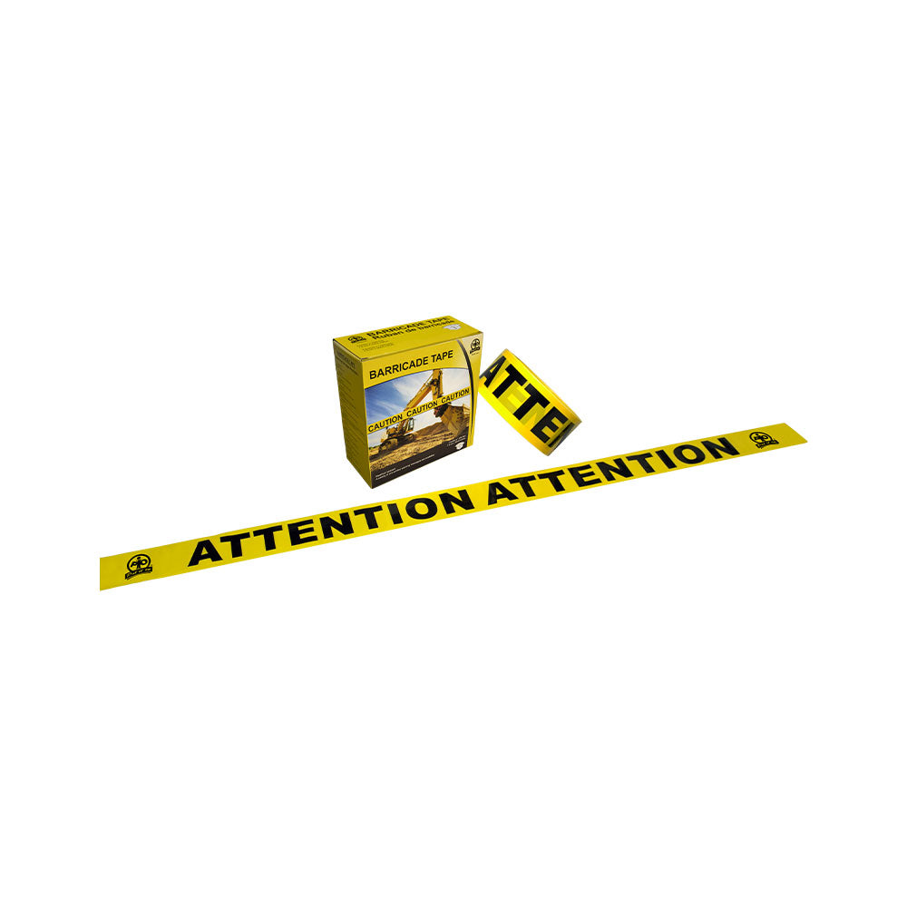 Ruban de barricade Wasip - Jaune - « Attention, attention » - 3" x 1000'
