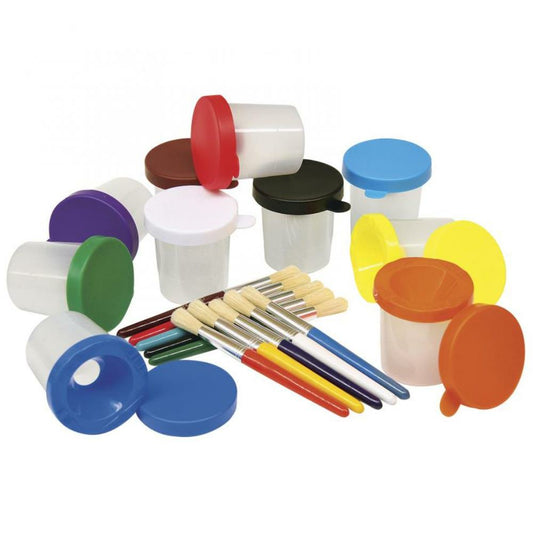 Pots de peinture Creativity Street avec pinceaux, 10 couleurs assorties, pinceaux de 18,41 cm et pots de 7,62 cm de diamètre, lot de 20