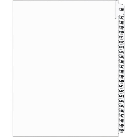 Supreme Litigation Tabs 25th Cut Numeric Set 11" White #426-450