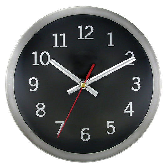 Horloge murale ronde Timekeeper 9" en métal brossé - Argent/Noir