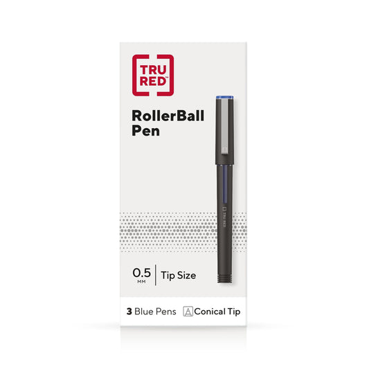 TRU RED Rollerball Pens - Fine Point - Blue - 3 Pack