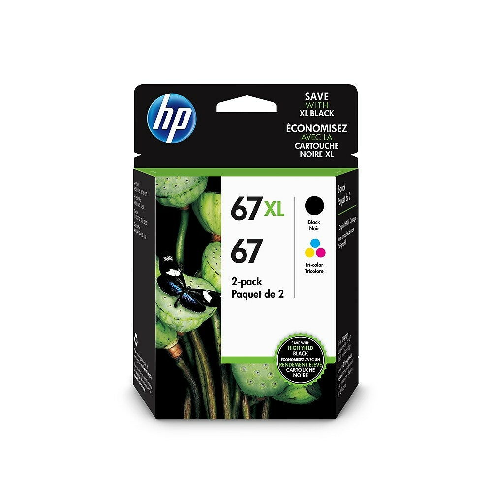 Cartouche d'encre couleur HP 67/noire 67XL, lot de 2