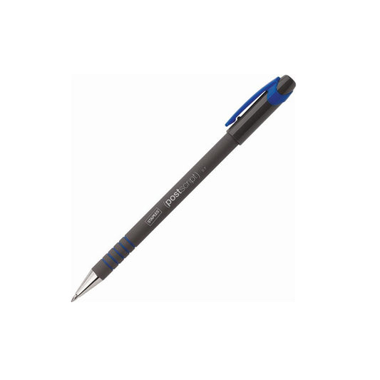 Stylo à bille Staples PostScript à corps caoutchouté - Pointe fine - 0,7 mm - Encre bleue - Paquet de 12