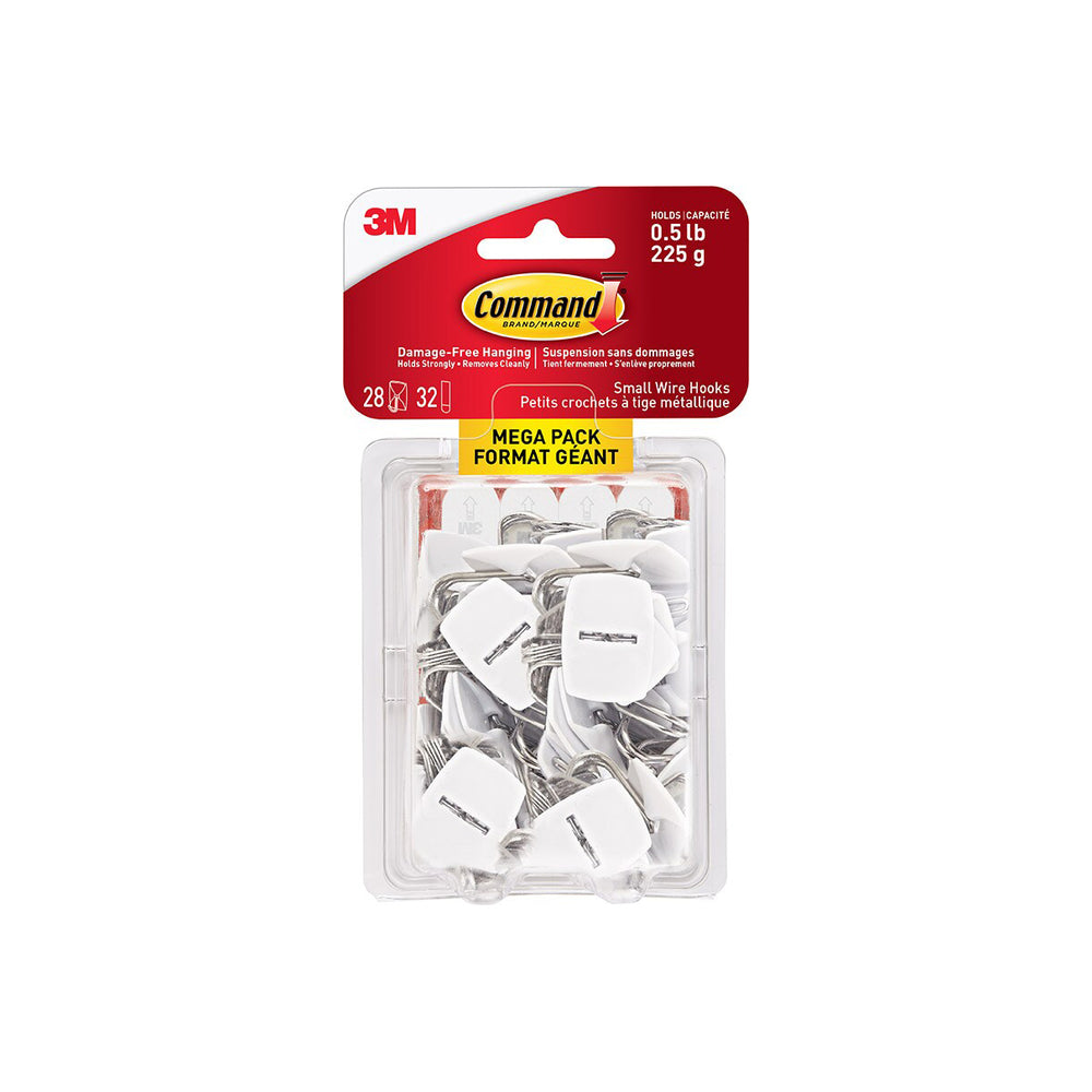 Command Wire Hooks - Small - White - 0.5 lb (225 g) - 32 Strips - 28 Pack