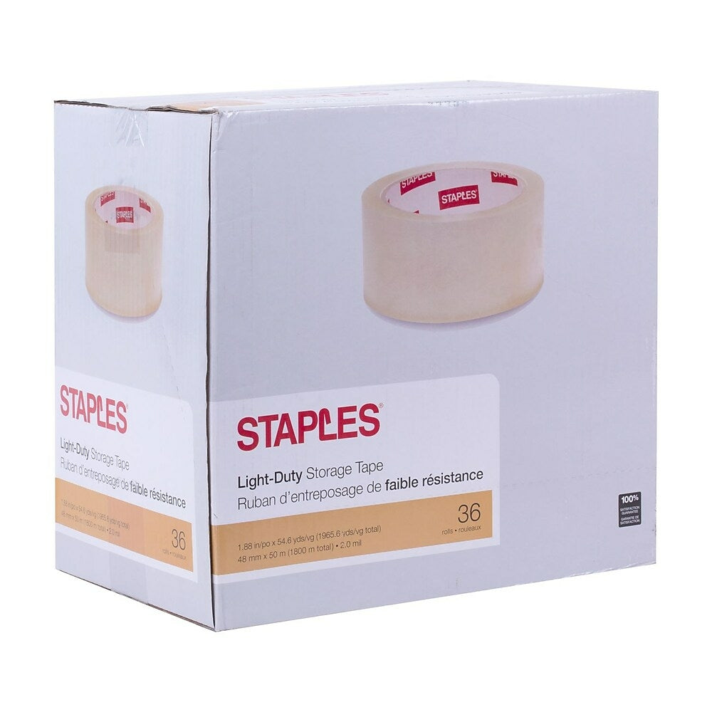 Staples Light-Duty Storage Tape, 48 mm x 50 m, 2 mil, Clear, 36 Pack
