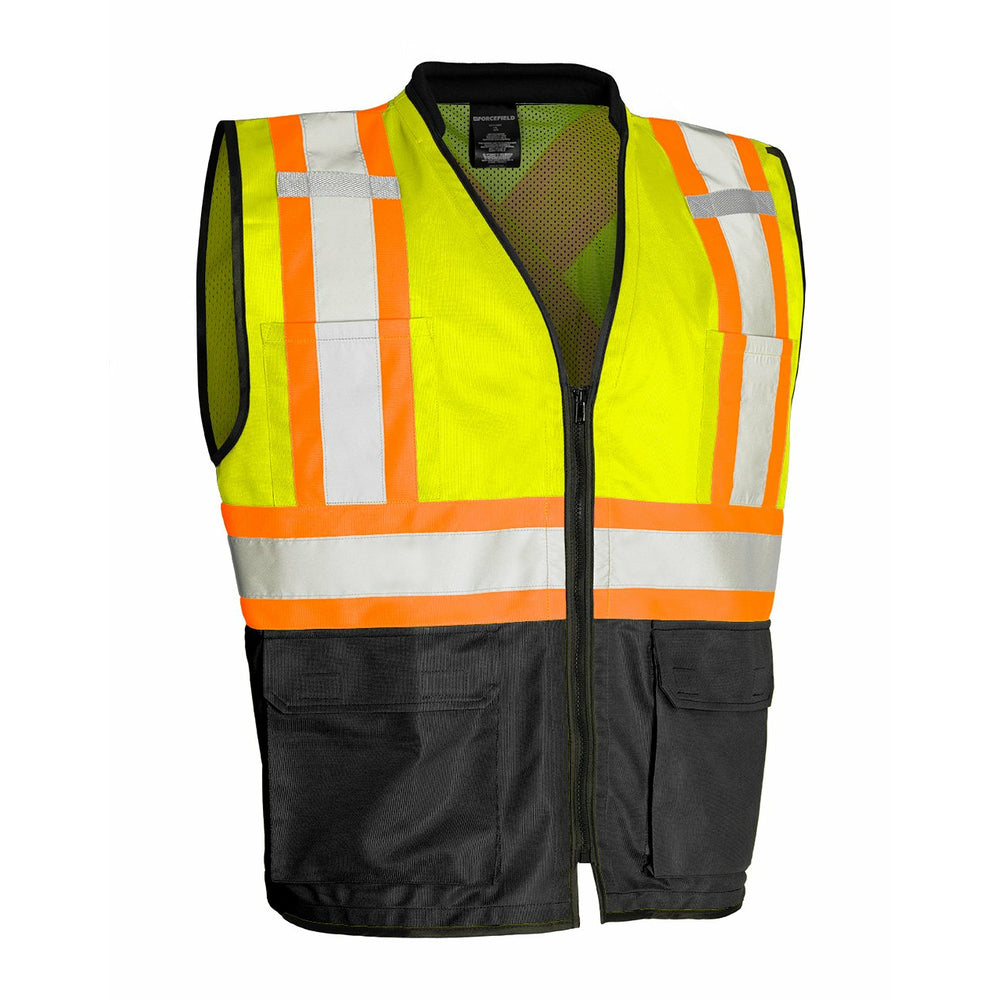 Gilet de sécurité haute visibilité Forcefield avec fermeture éclair sur le devant - Tricot polyester - 2X/3X - Jaune citron