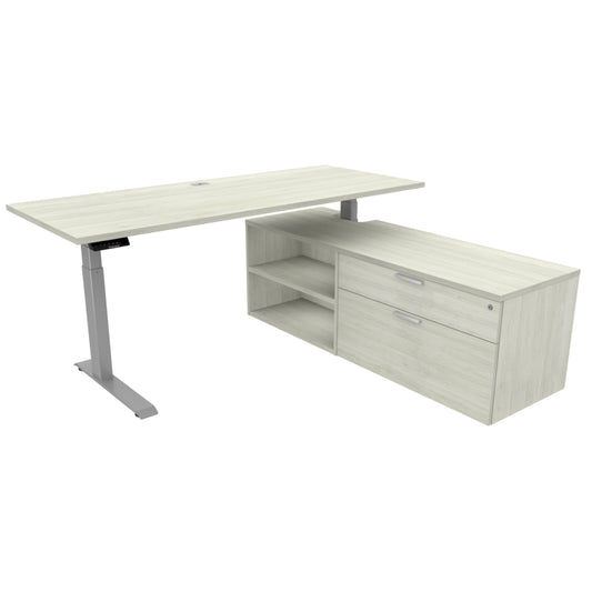 Heartwood HDL Levels Height Adjustable Desk With Hidden Foot and Storage - Winter Wood Silver