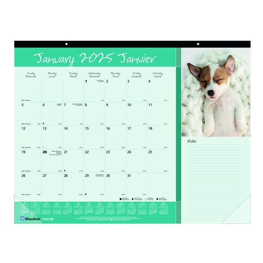 Blueline 2025 Man's Best Friend Monthly Desk Pad Calendar - 22" x 17" - Bilingual