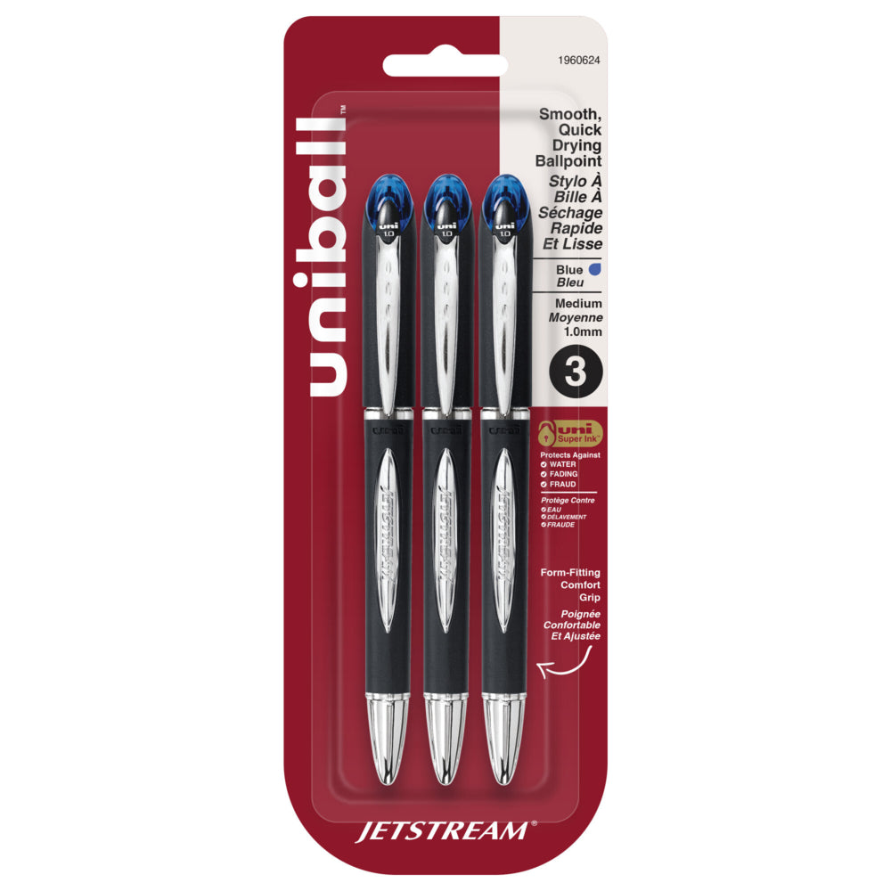 Stylos à bille Uni-Ball Jetstream - Pointe moyenne (1,0 mm) - Bleu - Lot de 3