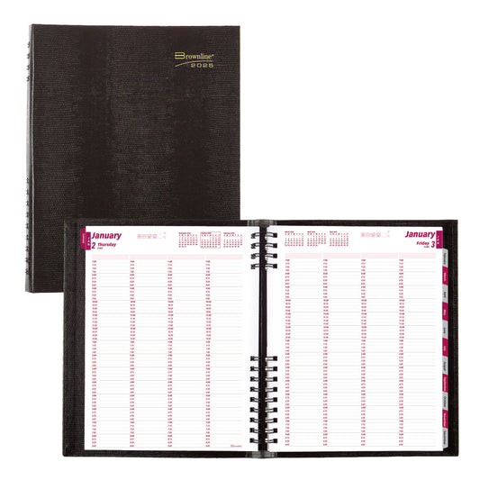 Brownline 2025 CoilPro Four-person Daily Professional Appointment Book - 11" x 8-1/2" - Black - English