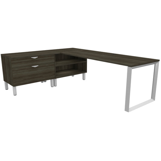 Heartwood HDL Levels L Desk With Storage - Grey Dusk Silver