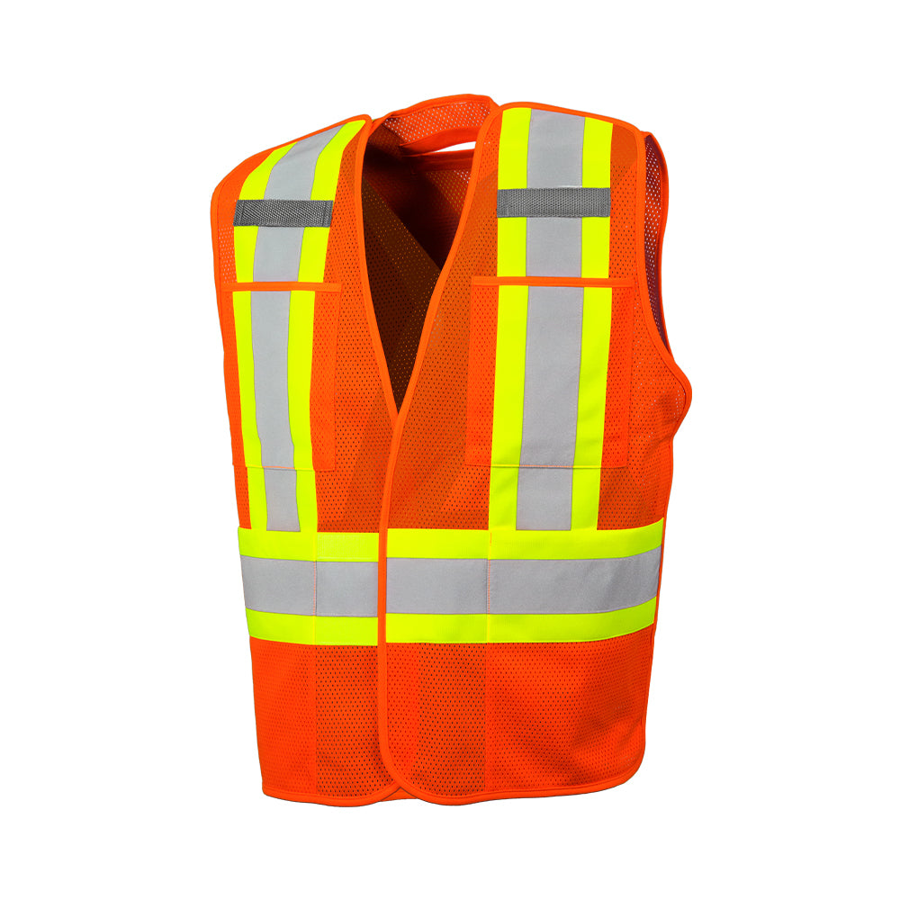 Wasip Five Point Tearaway Mesh Traffic Vest with Four Pockets - XL - Orange