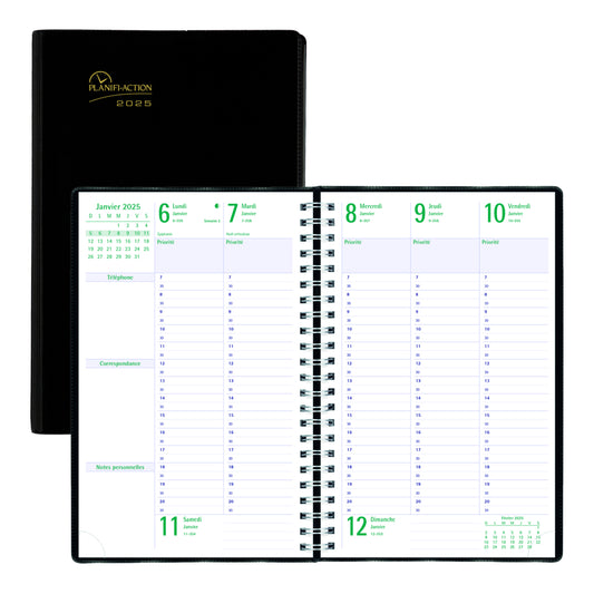 Blueline 2025 Planifi-Action Weekly/Monthly Planner 13 Months - 9-1/16" x 5-7/8" - Black - French