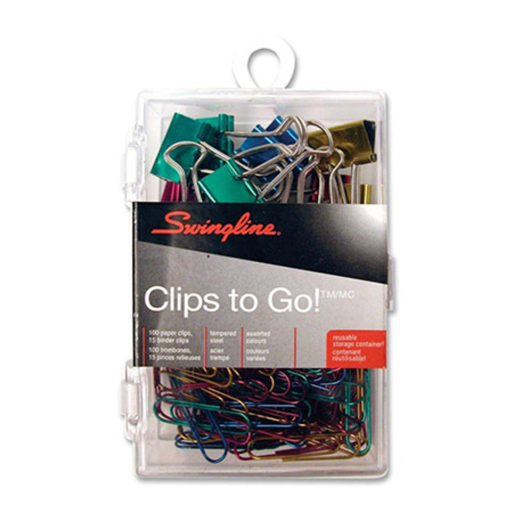 Acco Clips to Go! Assorted Paper and Binder Clips, Assorted Colours, 100 Paper Clips, 15 Binder Clips