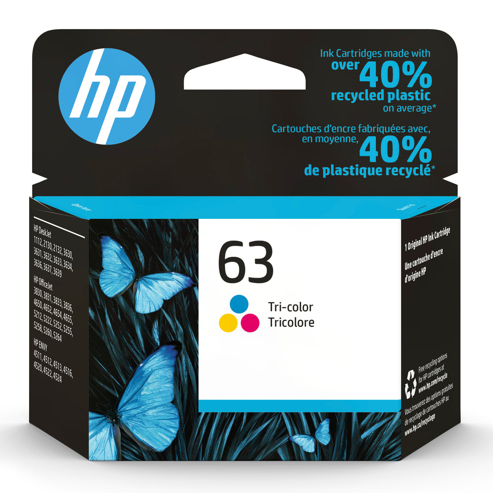 Cartouche d'encre tricolore HP 63 d'origine (F6U61AN)