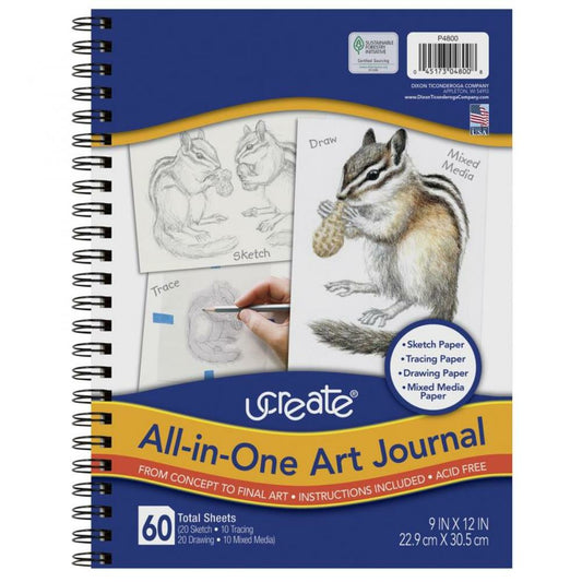 UCreate All-in-One Art Journal, White, 12" x 9", 60 Sheets